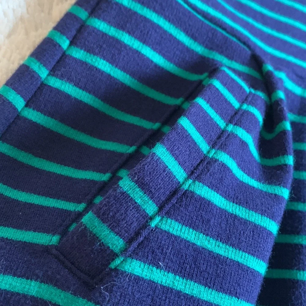 Gymboree Navy Blue & Green Striped Dress Long Sleeve Crew Neck Pockets 7/8 EUC